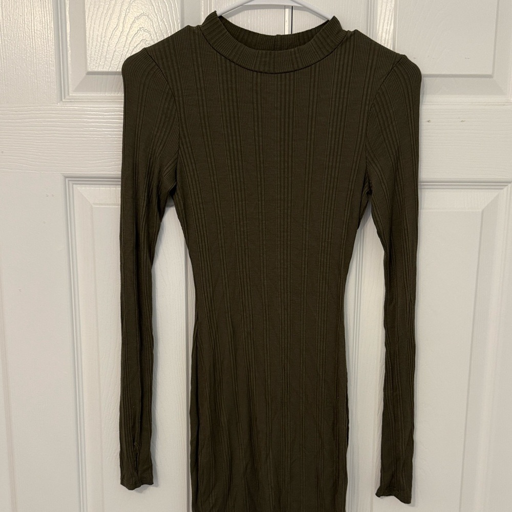 Windsor Olive Basic Ribbed Knit Mini Dress - Picture 2 of 4